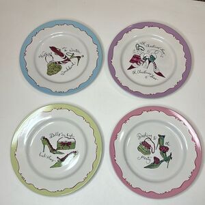 Rosanna Christmas Holiday Shoes Bells Party Salad Dessert Plates 8 1/4 In Set 4